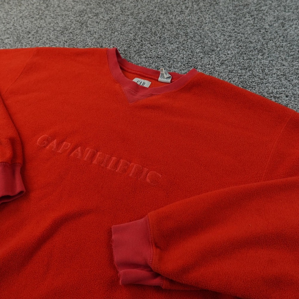 VTG Gap Sweatshirt Mens L Red Fleece Pullover Crewneck Logo Sweater 90s Y2K‎ USA